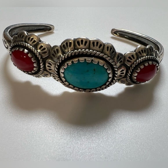 Carolyn Pollack Turquoise & Coral Cuff Bracelet - Picture 2 of 7